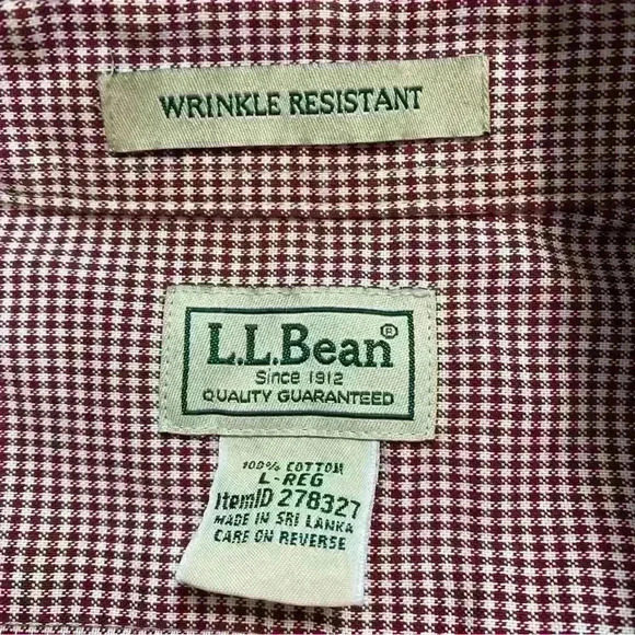 LL Bean Wrinkle Resistant Check Shirt Long Sleeve Button Down Large Regular Red - Picture 3 of 4